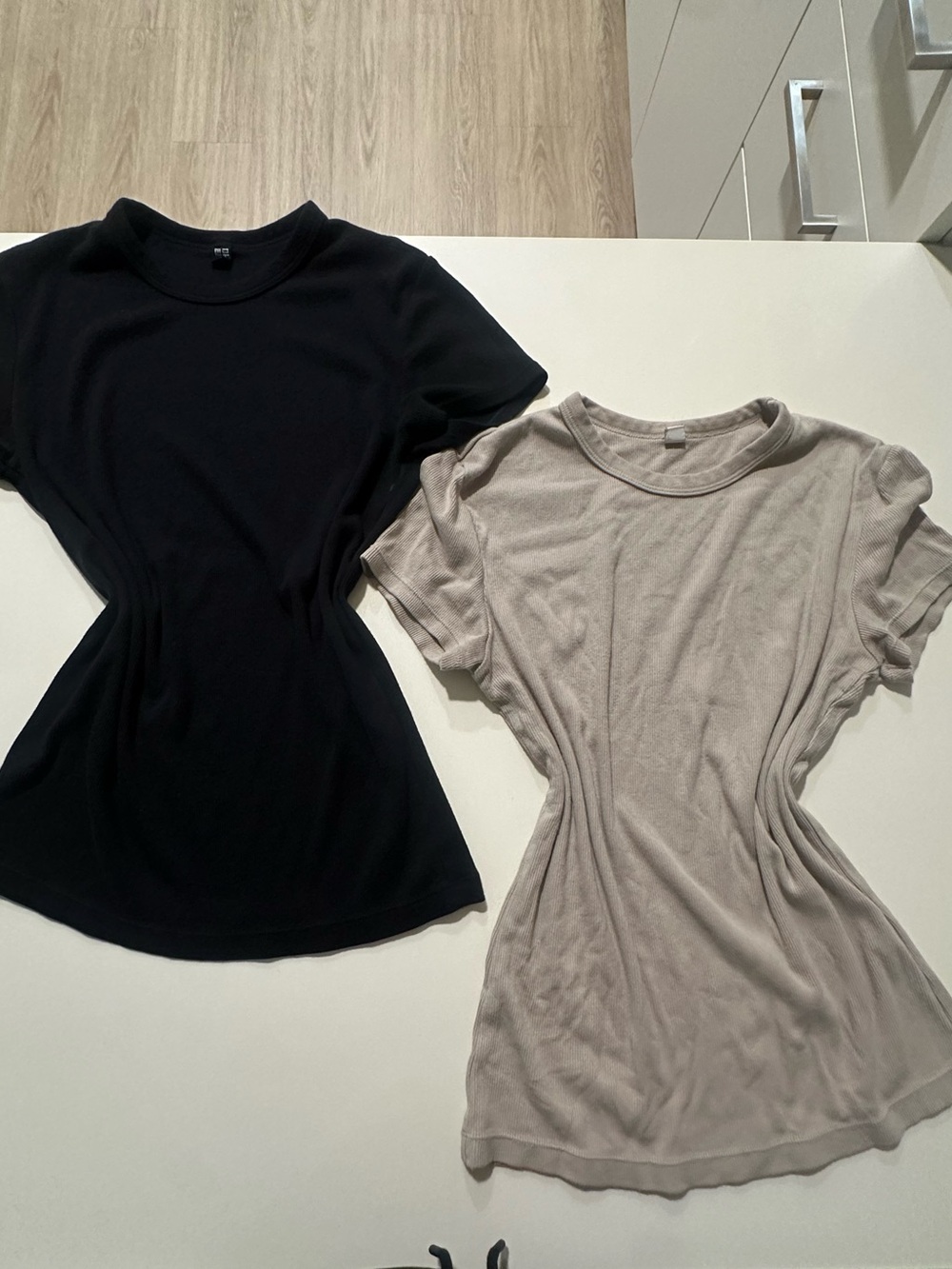 Uniqlo Women's Short-Sleeve Crewneck Tee Duo — Black & Taupe set of two